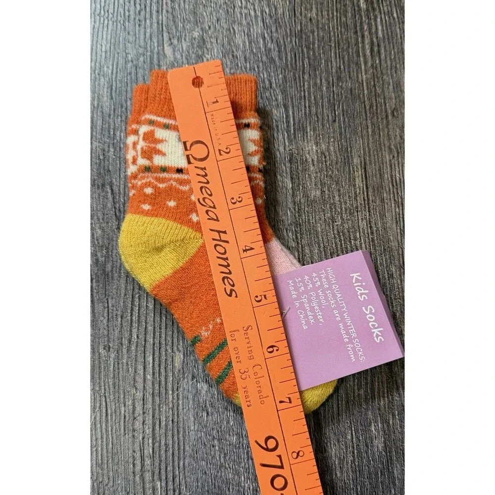 Kids Wool Blend Winter Socks Bear Fox Orange Cozy Toddler